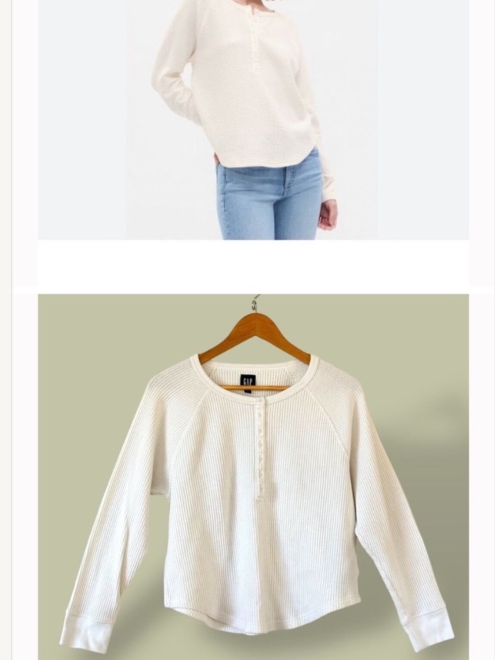 GAP WAFFLE RAGLAN HENLEY - IVORY LONG SLEEVE RELAXED FIT MED - CUSTOMER FAVORITE - Picture 16 of 16